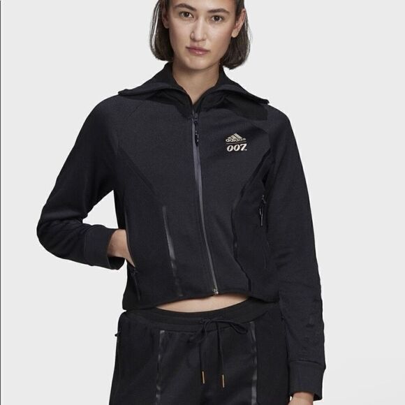 Adidas James Bond 007 Track Jacket Full Zip Cropped Women XS Black GN6817 NEW - Picture 1 of 11